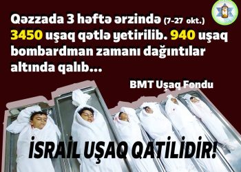 Qaniçən İsrail 3 həftə ərzində 3450 uşaq qətlə yetirib!